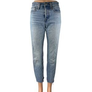 Levi's Wedgie Women's Blue Mid Rise Frayed Raw Hem Skinny Denim Jeans Pants 24